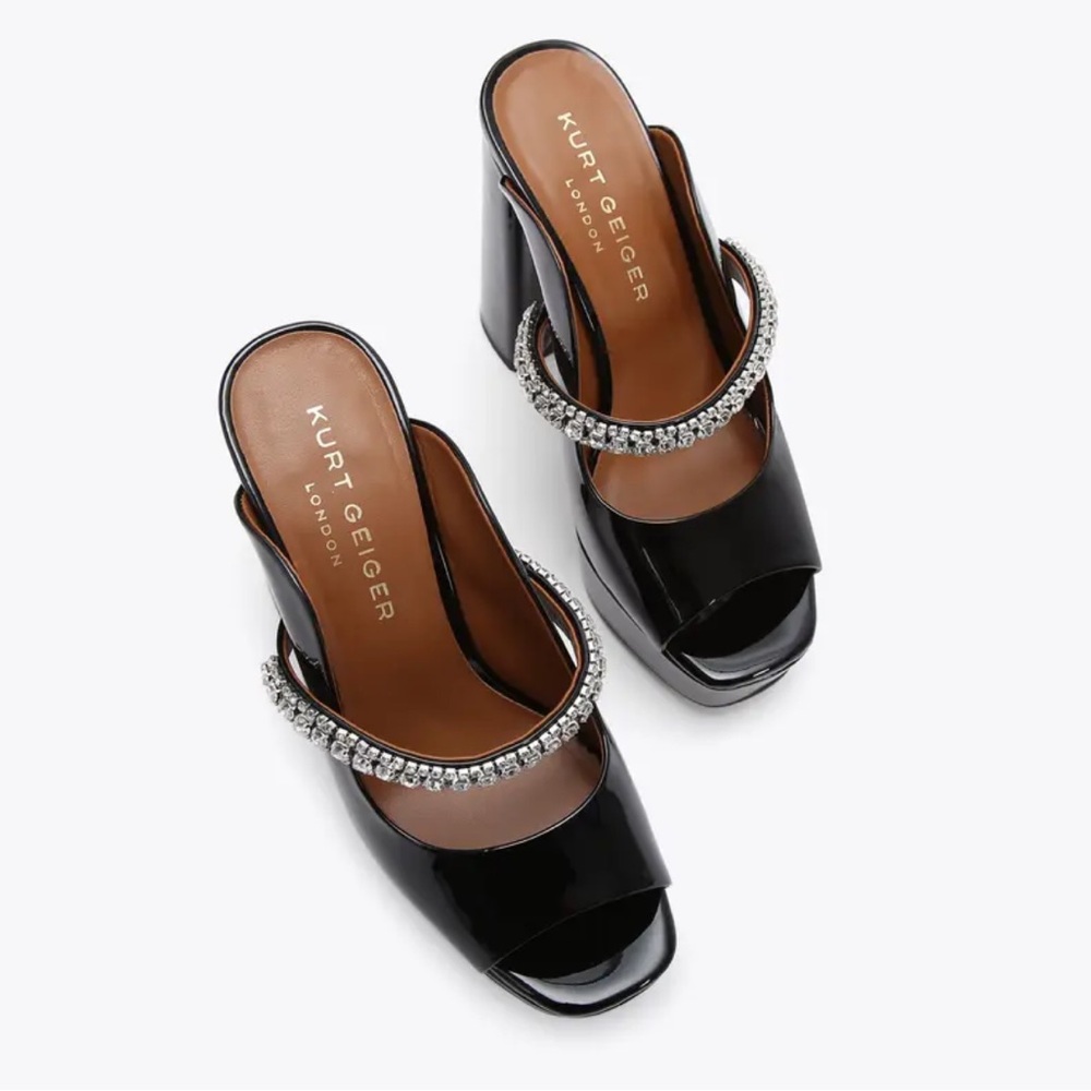 Kurt Geiger Glossy Black Platforms with Glittering Silver Details